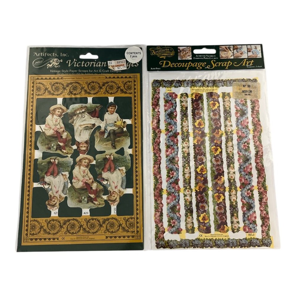 VTG Victorian Scrap Reliefs Decoupage Art Lot 2 Packs Embossed Paper Cutouts Cra